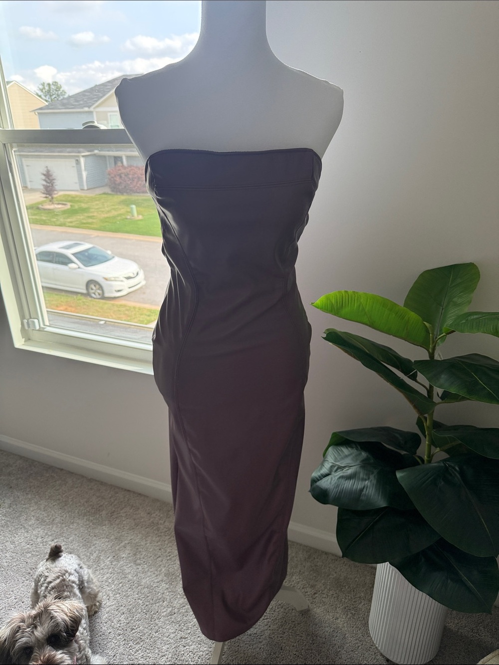 Strapless Midi Dress in Deep Plum